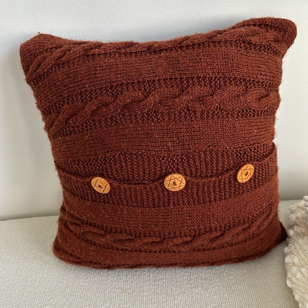 Chocolate Brown Cable-knit Pillow 16”x16”